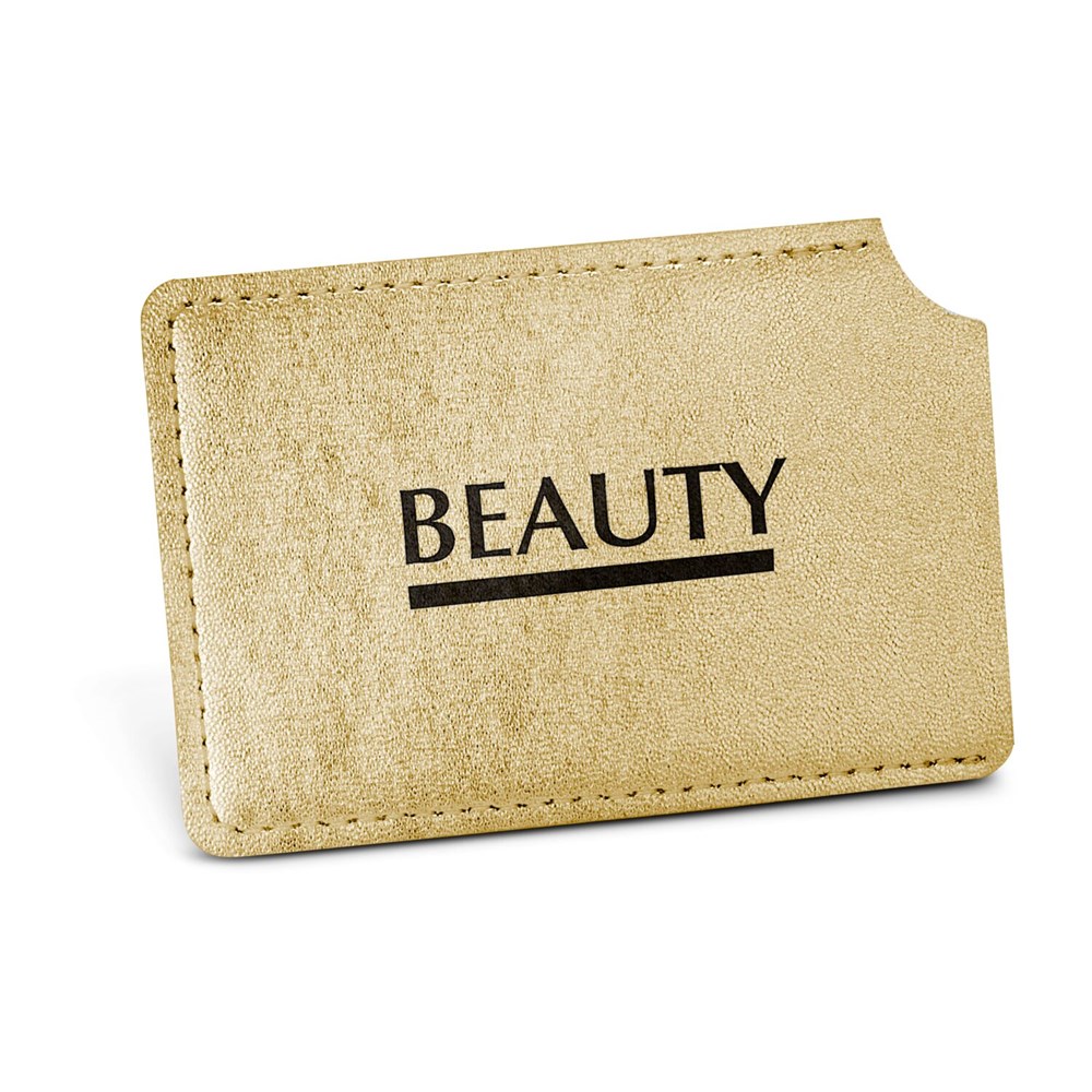 Taschenspiegel aus Edelstahl, im Etui (gold) Taschenspiegel aus Edelstahl, im Etui (gold)