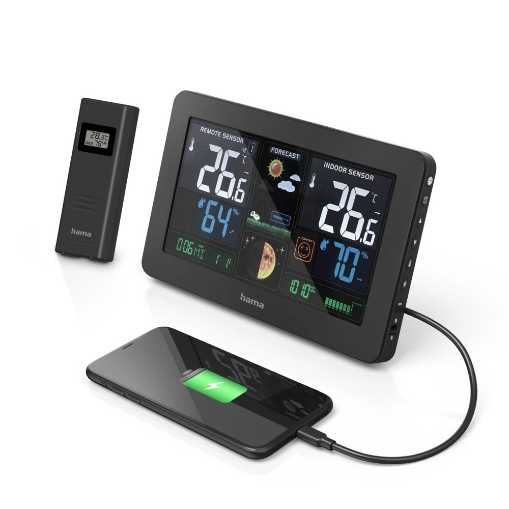 Hama "Premium" Weather Station with LED Colour Display- Schwarz