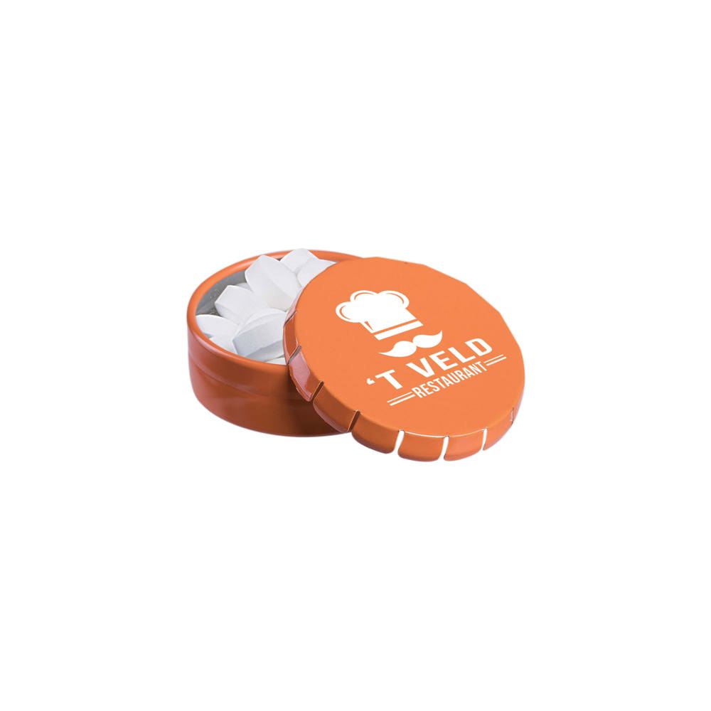 Super Mini Klick-Klack Dose gefüllt mit Pfefferminz - Orange