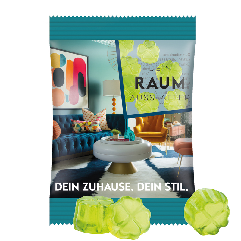 Minitüte 15 g, weißes recyclingfähiges PapierPlus Pro, Trolli Fruchtgummi Sterne - Transparent