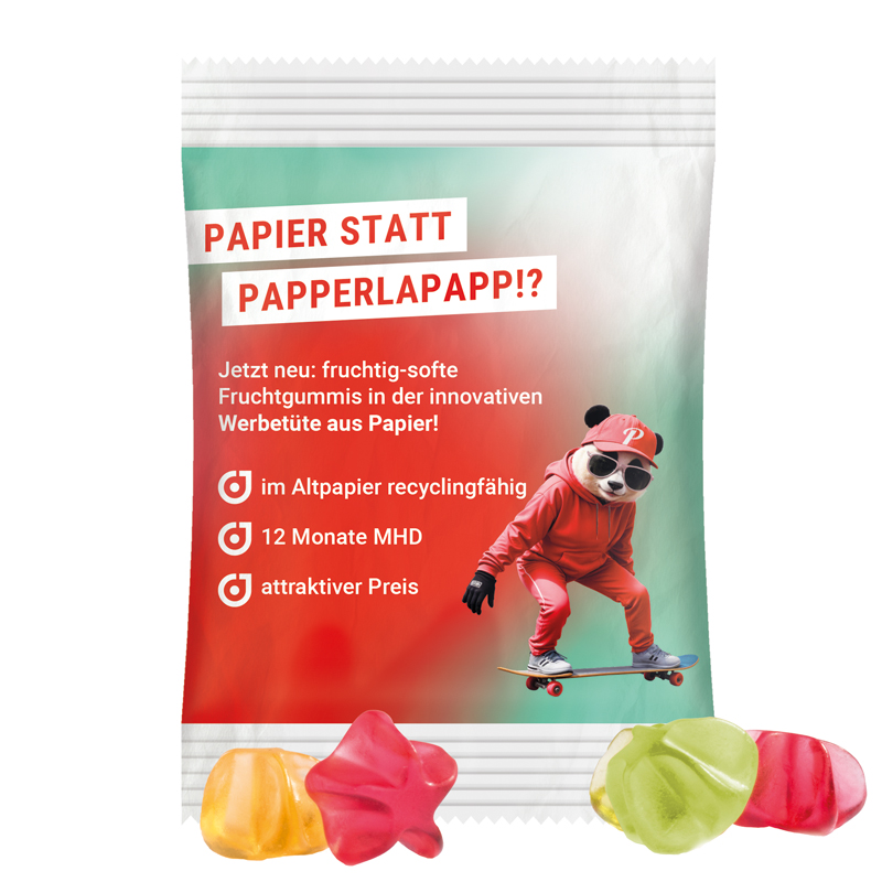 Minitüte 15 g, weißes recyclingfähiges PapierPlus Pro, Trolli Fruchtgummi Sterne