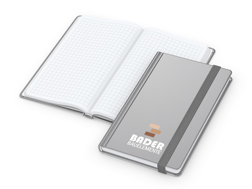 Notizbuch Easy-Book Comfort Bestseller, Pocket, silber inkl. Siebdruck-Digital