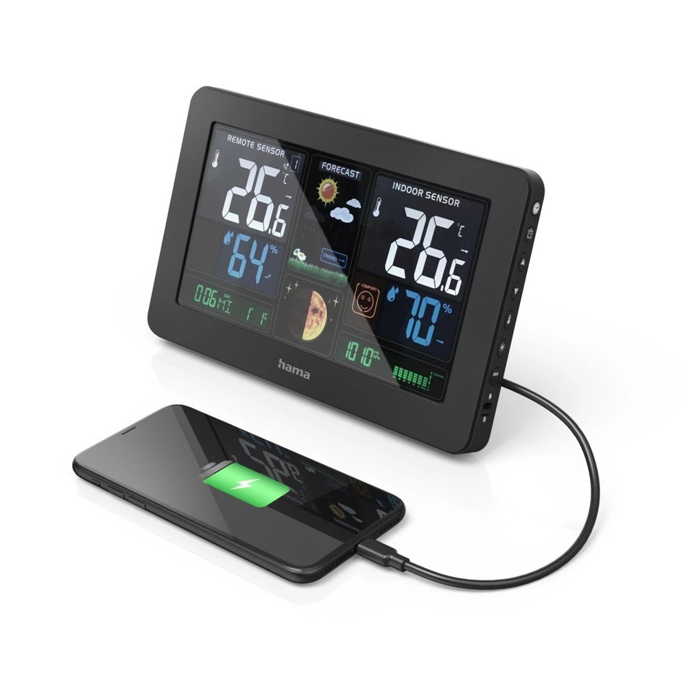 Hama "Premium" Weather Station with LED Colour Display- Schwarz