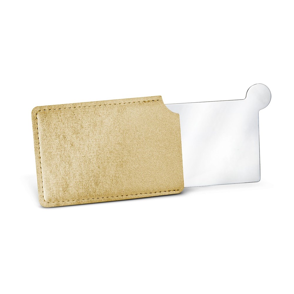 Taschenspiegel aus Edelstahl, im Etui (gold) Taschenspiegel aus Edelstahl, im Etui (gold)